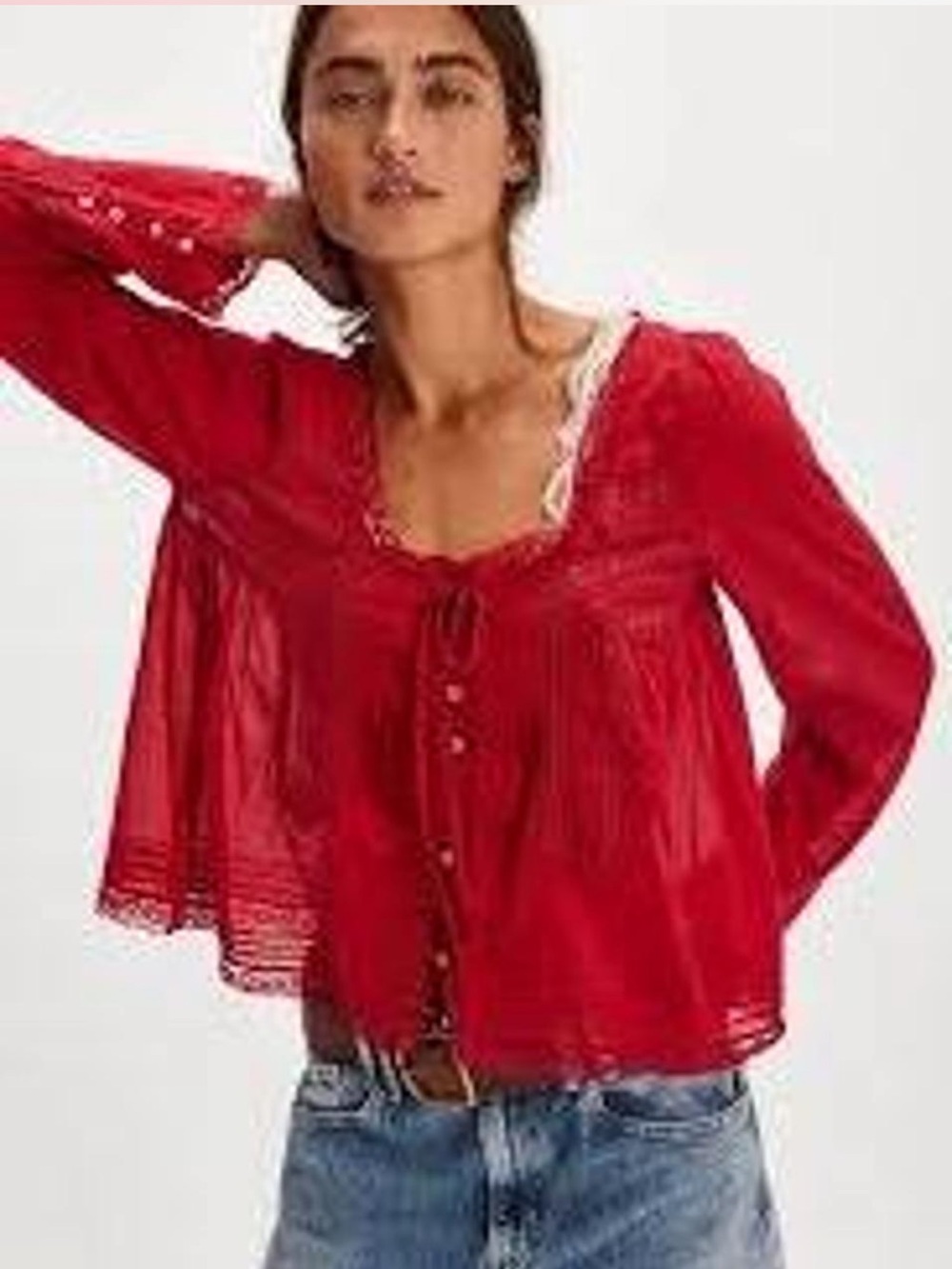 ❤️ Free People "Forevermore" Red Lace Blouse ❤️